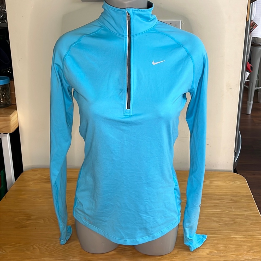 Nike Dri-fit Blue Quarter Zip-Front Long Sleeve Pullover in Size Small